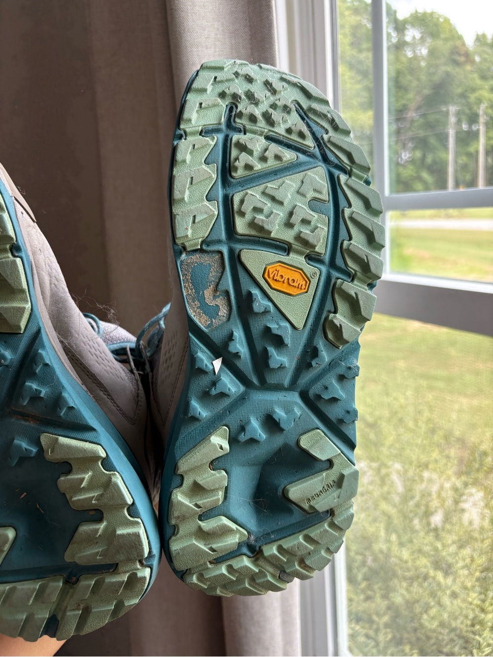 Hoka Women's Lace-Up Hiking Boots in Light Gray and Teal - Picture 6 of 9